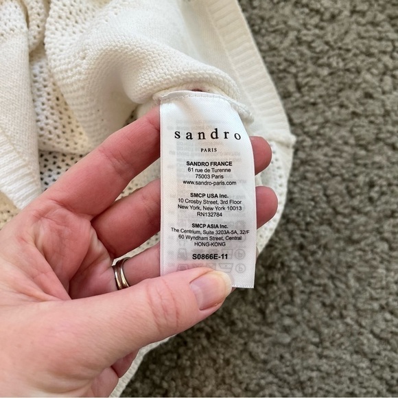 Sandro Paris open knit white fringe sweater women’s Small-medium - Picture 6 of 12